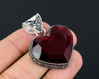 Handmade Mozambican Garnet Heart Pendant: 925 Sterling Silver Jewelry