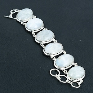 Rainbow Moonstone Bracelet: 925 Sterling Silver Adjustable Jewelry