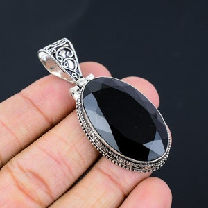 Black Spinel Gemstone Pendant,925 Sterling Silver Jewelry,Handmade Jewelry,Faceted Black Spinel Pendant,Spinel Silver Pendant For Gift