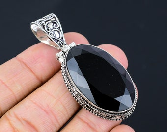Black Spinel Gemstone Silver Pendant Necklace Jewelry,Black Spinel 925 Sterling Silver Pendant,Black Spinel Handmade Pendant Birthday Gift