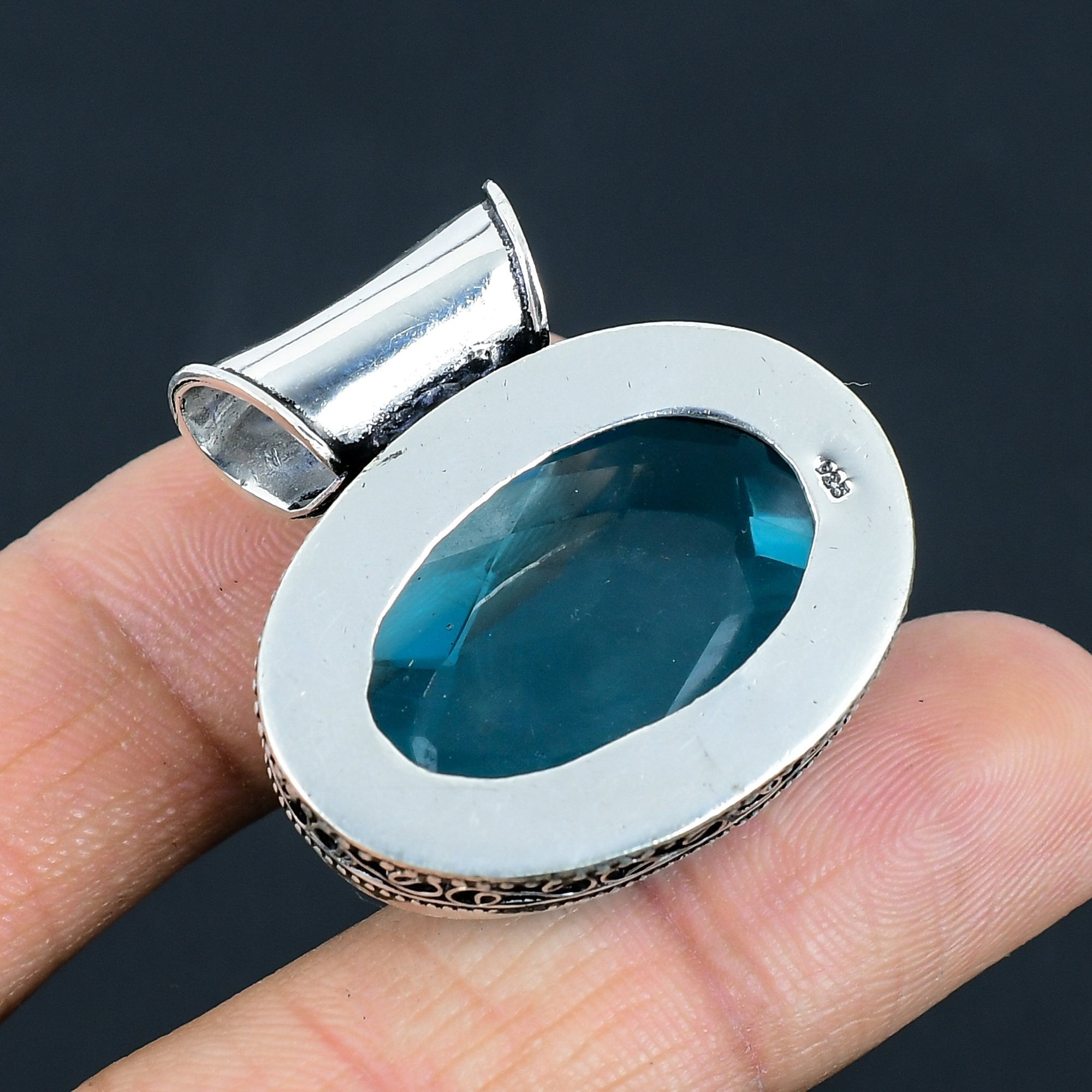 Ciondolo In Argento Sterling 925 Con Topazio Blu Londra Naturale – 4,1 Cm, Fatto A Mano, Vintage, Unisex Per Fidanzamento E Anniversario