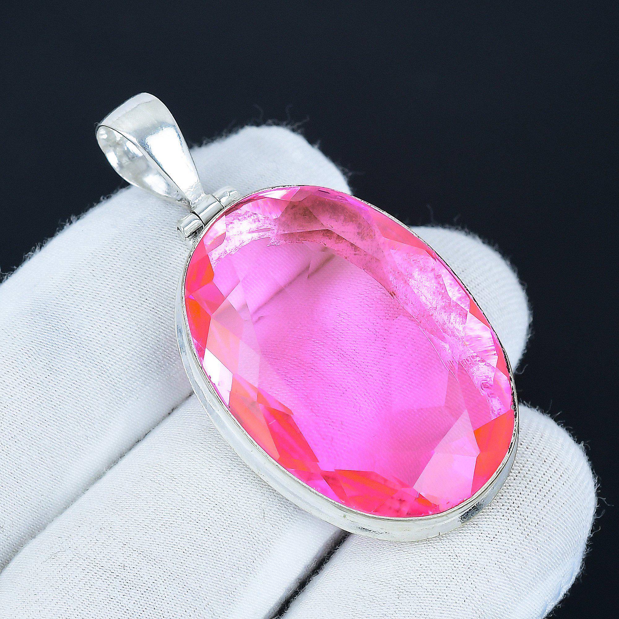 Rosa Kunzit Edelstein-Sterlingsilber-Anhänger - Eleganter