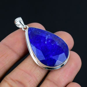 Blue Sapphire Gemstone,Handmade Blue Sapphire 925 Sterling Silver Pendant Jewelry,Pear Blue Sapphire Gemstone Pendant,Christmas Gift For Mom