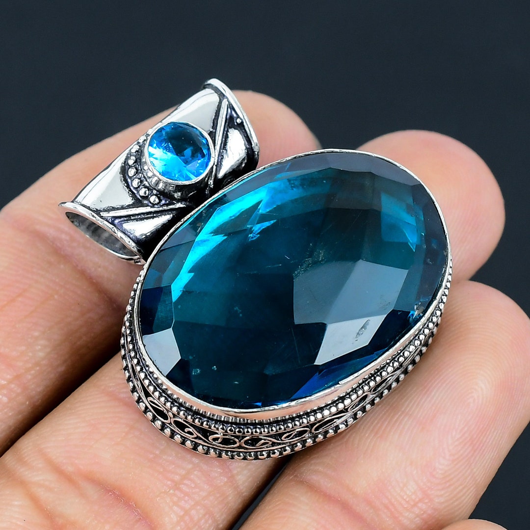 Handmade Vintage London Blue Topaz 925 Sterling Silver Pendant - Etsy