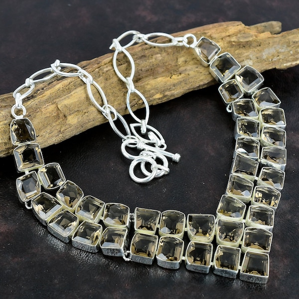 Smoky Topaz Gemstone Handmade / 925 Sterling Silver Jewelry Necklace / Smoky Topaz Necklace Gift For Her