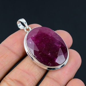 Red Ruby Gemstone Silver Pendant Jewelry,Ruby 925 Sterling Silver Handmade Necklace Jewelry, Ruby Silver Pendant New year gift for wife