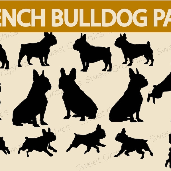 12 French Bulldog Silhouette Pack | French Bulldog SVG | Digital Download | French Bulldog PNG, Eps,