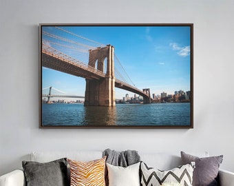 The Brooklyn Bridge Canvas Wall Art New York Manhattan East River Canvas By MXNY - Large Gallery Wrapped Canvas Art Print With/Without Frame