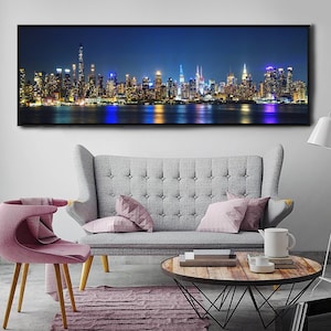 New York City Skyline Canvas Print: Panoramic Night Wall Art