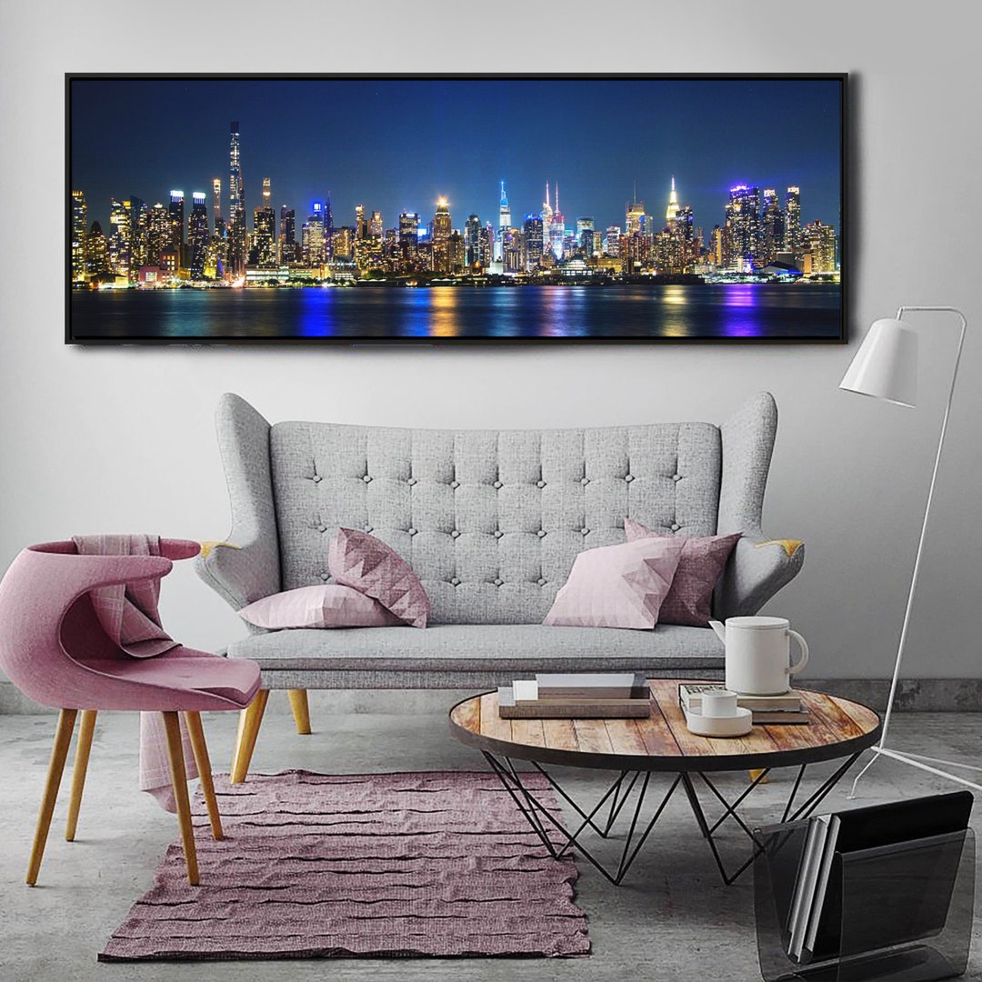 New York City Skyline Canvas Print: Panoramic Night Wall Art - Etsy