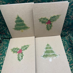 Stechpalme und Beeren Linoldruck Weihnachtskarte