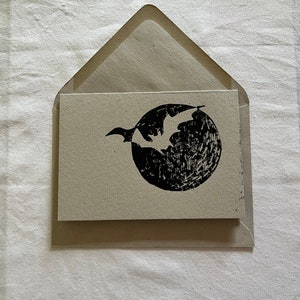 Nietoperz i księżyc Lino Print Karta Halloween Upiorny