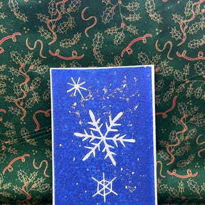 Weihnachts-Schneeflocken Linoldruck Karte