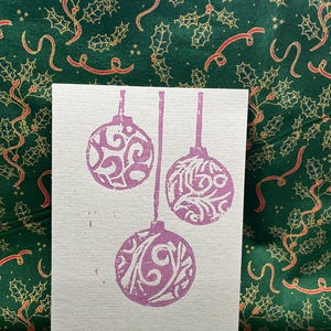 Weihnachtskugeln Linoldruck Karte