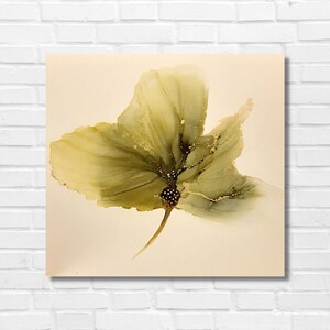 Green Leaf | Handmade original alcohol ink painting | mixed media art |  wall decor modern art |  abstract wall art | fluid artwork|