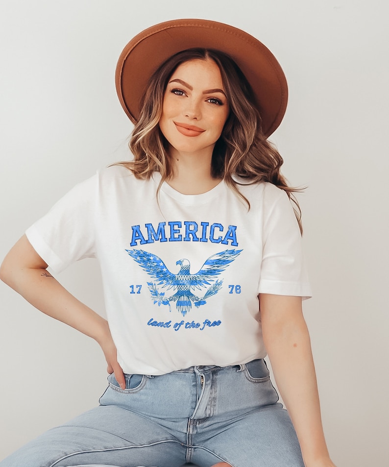 America Established in 1776 Land of the Free Bella and Canvas Tee Blue