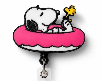 Snoopy Summer Pool Float Badge Reel | Pink Retractable ID Clip (3D Printed)