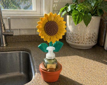 Sunflower Soap Holder for Bath and Body Works Foaming Soap Bottle | Kitchen Sink Organizer | Floral Bathroom Decor | Farmhouse Style