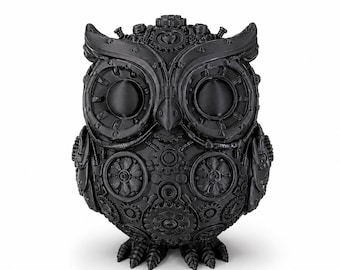 Steampunk Owl Figurine | Gothic Owl Decor | 3D Printed Mechanical Owl | Industrial Desk Decor | Steampunk Gift