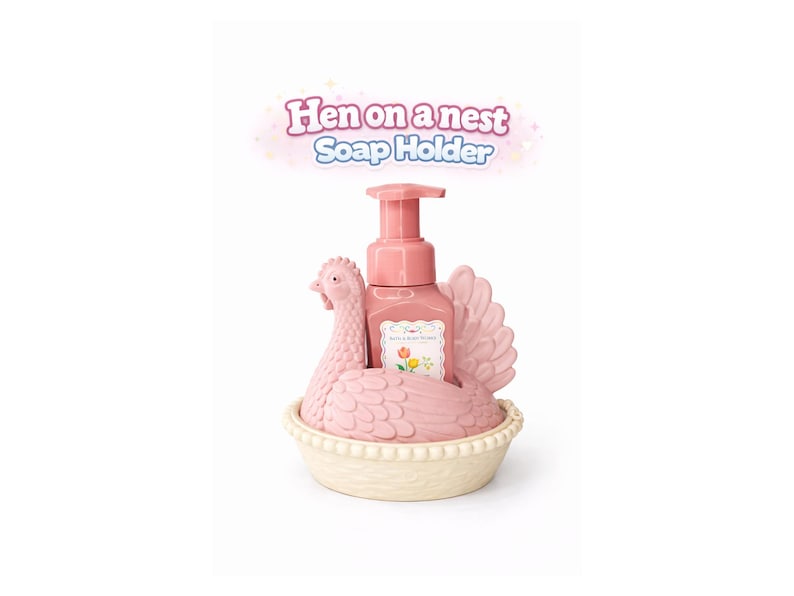 Hen in Nest Soap Holder | Farmhouse Bathroom Decor, Fits Bath & Body Works Foaming Soap 画像 1