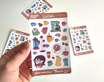 Cute coffee sticker sheet, bullet journal sticker sheet, bujo stickers, cute stickers, stickers for phone, notebook coffee stickers