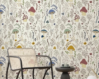 Mushroom Wallpaper: Vintage Boho Peel and Stick Wallpaper