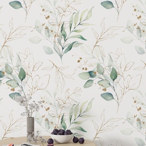Eucalyptus Wallpaper, Watercolor Wallpaper, Peel and Stick Wallpaper Boho, Botanical Wallpaper, Boho Wallpaper, Floral Wall Mural