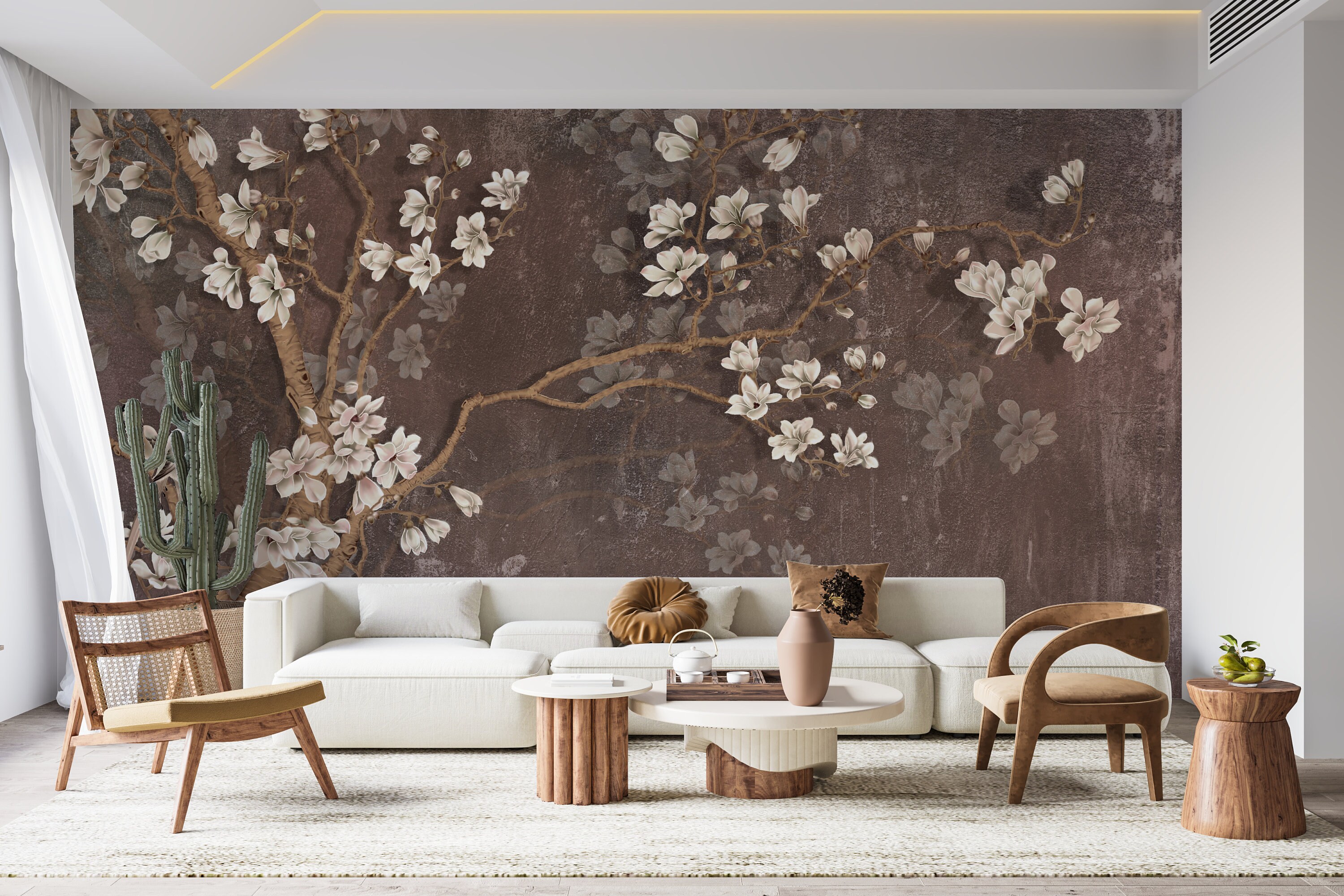 Brown Chinoiserie Wallpaper Vintage Wallpaper With Birds - Etsy