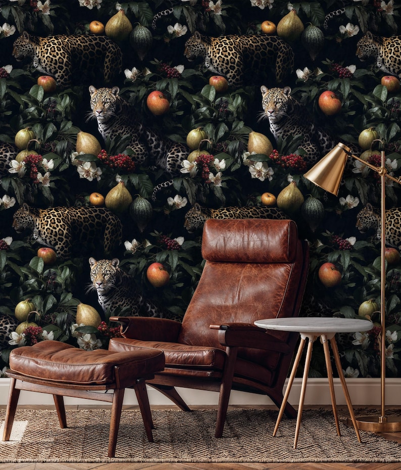 Dark Jungle Peel and Stick Wallpaper: Exotic Leopard Leaf Mural - Etsy