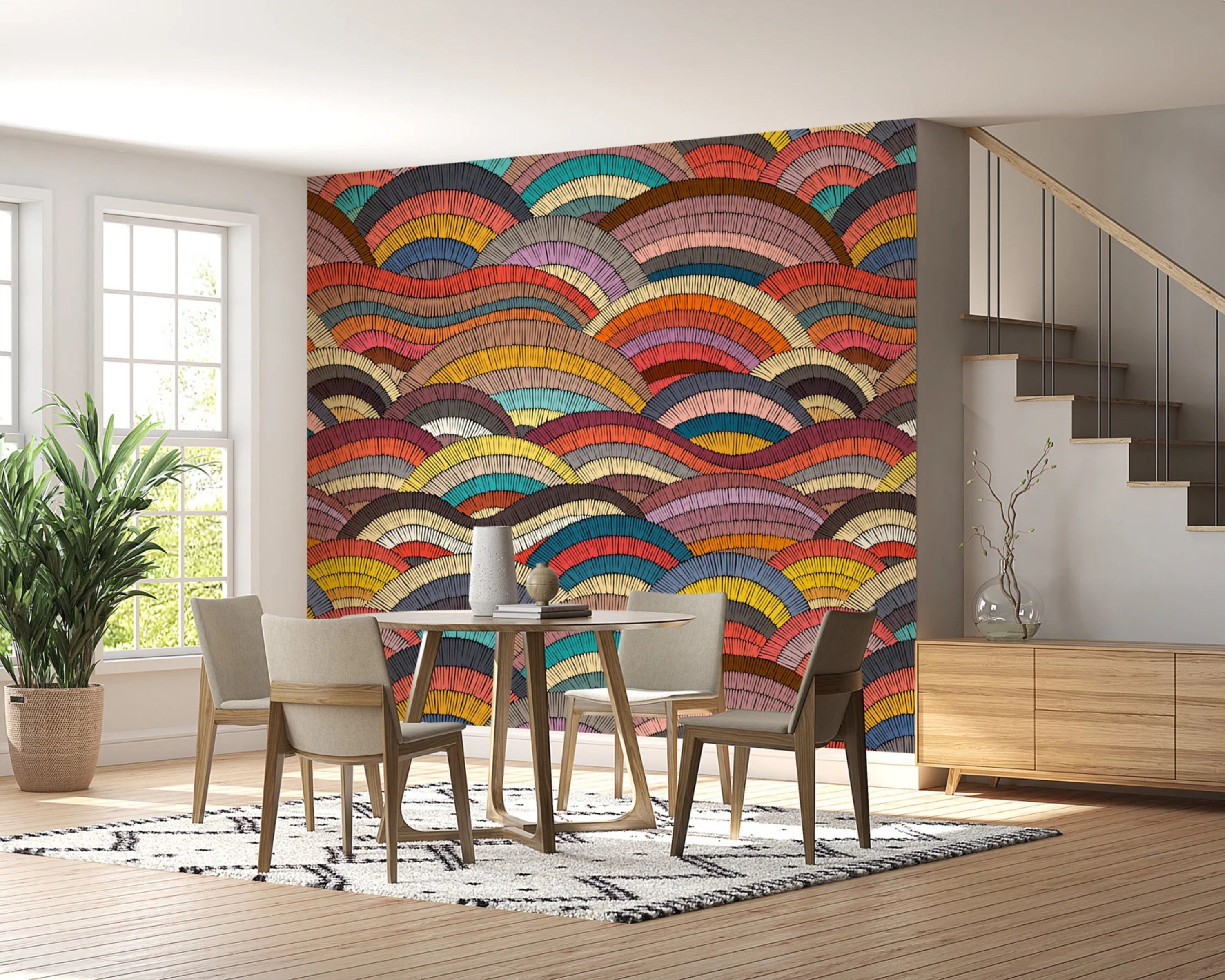 Colorful Wave Peel and Stick Wallpaper: Abstract Art Deco Mural - Etsy