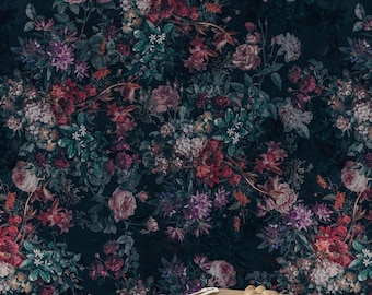 Dark Gothic Floral Wallpaper: Peel and Stick Vintage Garden Mural