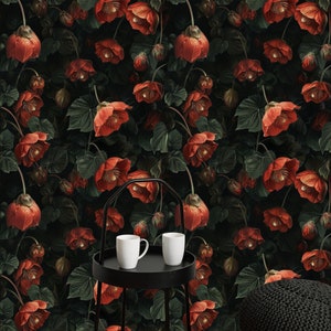 Dark Floral Peel and Stick Wallpaper: Victorian Botanical Design