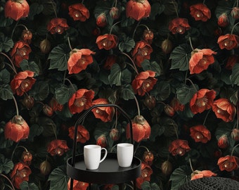 Dark Floral Peel and Stick Wallpaper: Victorian Botanical Design