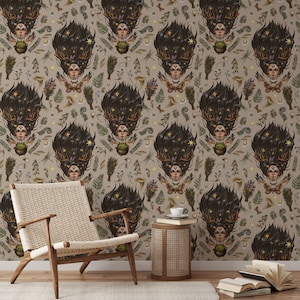 Witch Wallpaper, Magical Wallpaper, Vintage Wallpaper, Botanical Wallpaper, Mushroom Wallpaper, Peel and Stick, Wall Mural Wallpaper