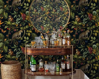 Jungle Paradise Peel and Stick Wallpaper: Dark Exotic Leopard Mural