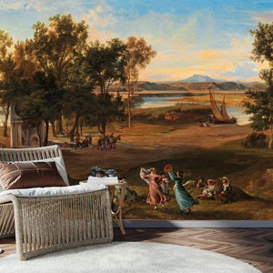 Vintage Scenic Landscape Wallpaper Mural: Peel and Stick Canvas