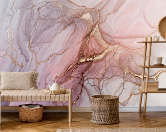 Pink Marble Wallpaper: Abstract Fluid Art, Peel and Stick Mural