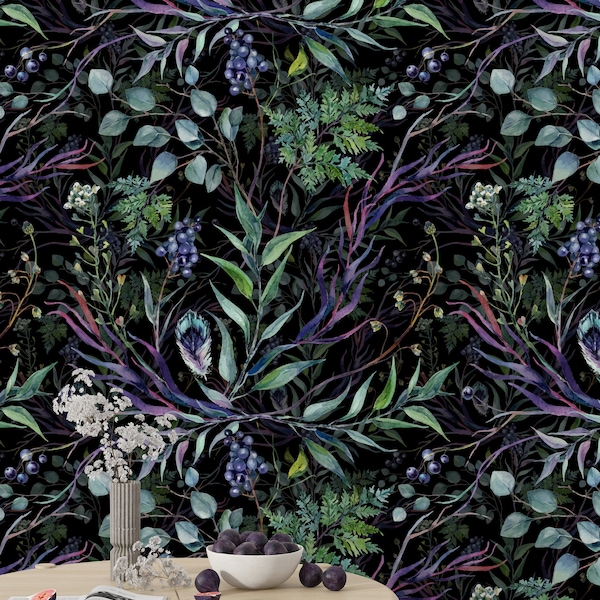 Dark Botanical Wallpaper - Etsy
