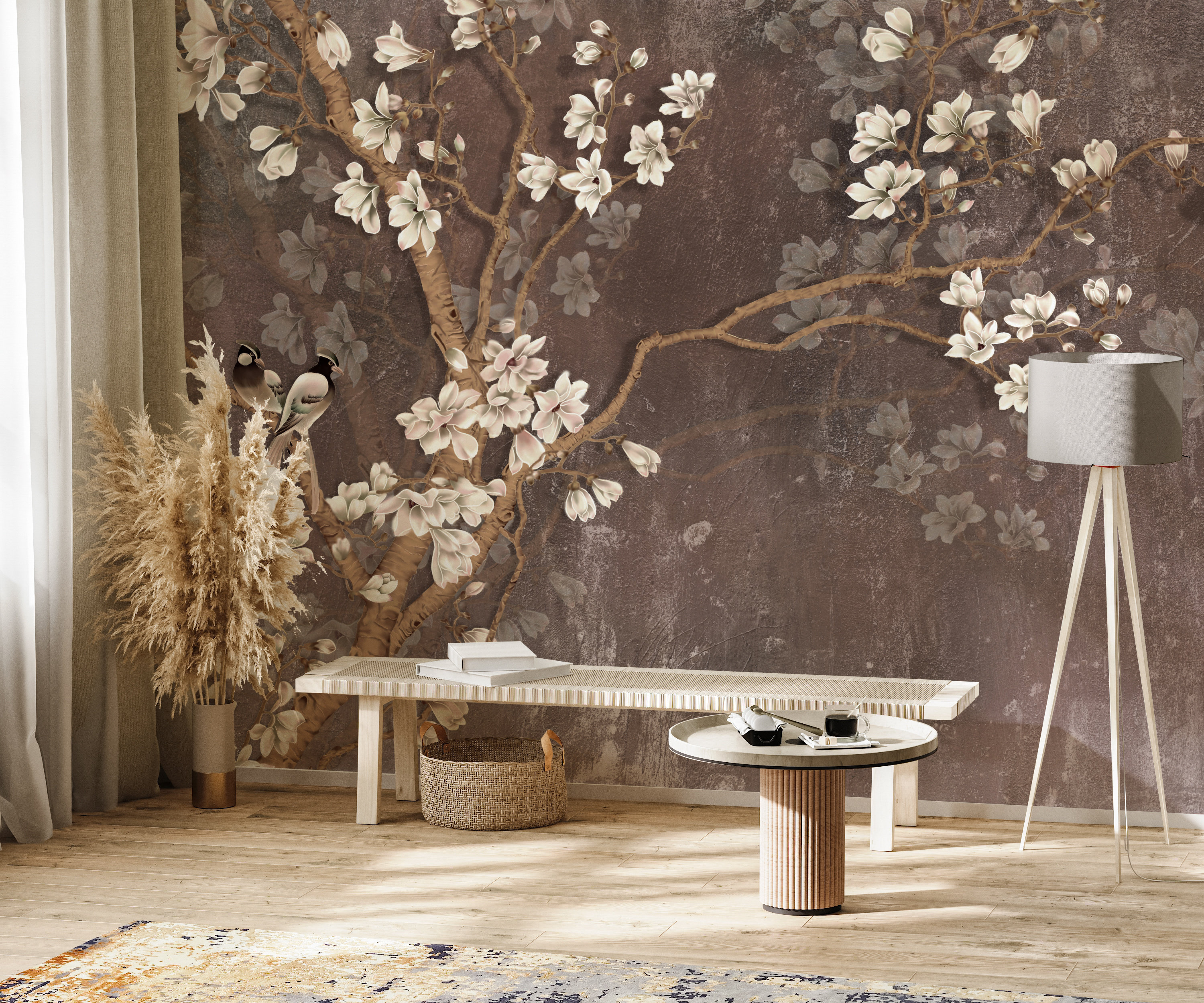 Brown Chinoiserie Wallpaper Vintage Wallpaper With Birds - Etsy