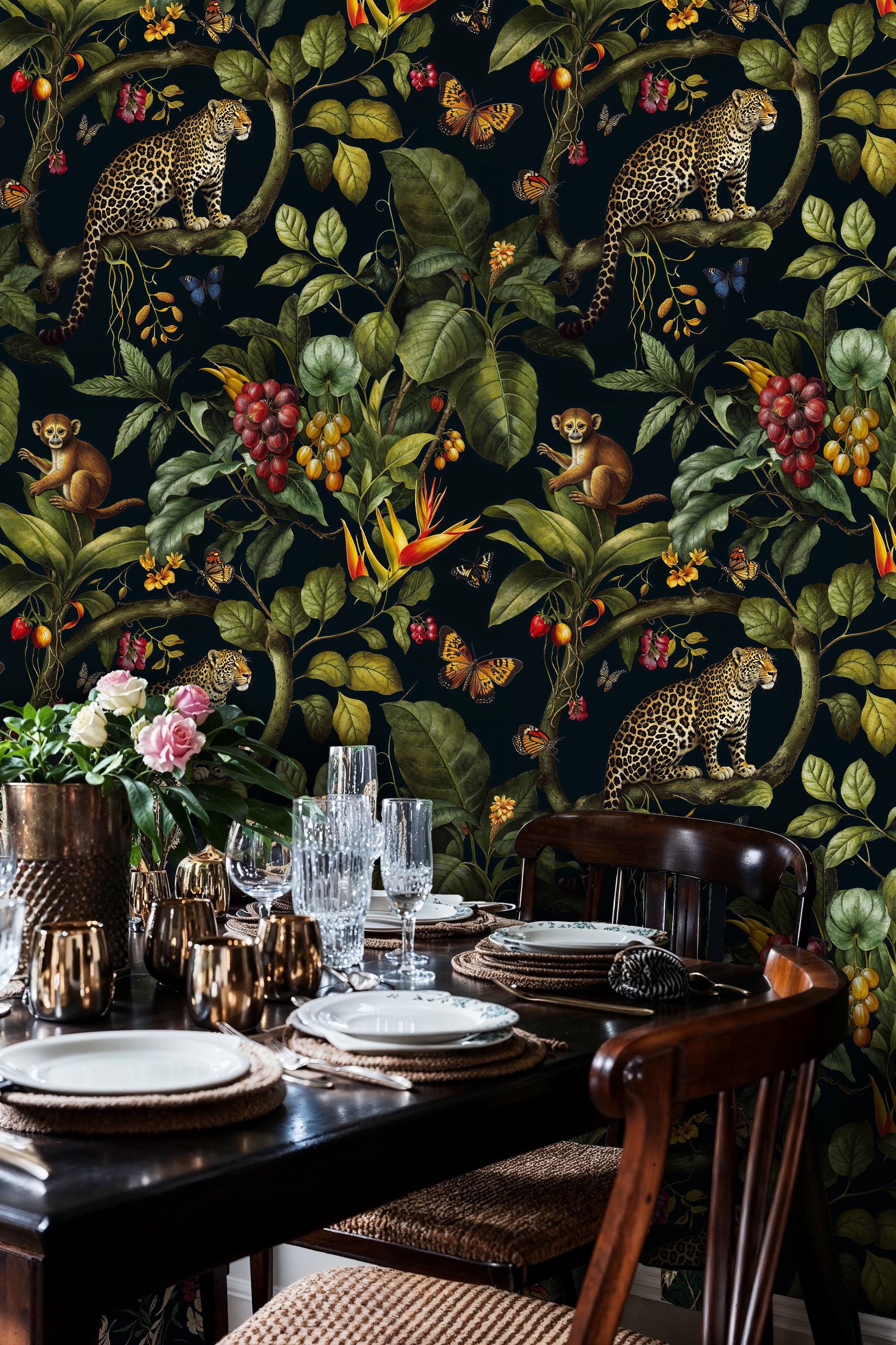 Jungle Paradise Peel and Stick Wallpaper: Dark Exotic Leopard Mural - Etsy