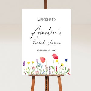 Wildflower welkom teken sjabloon, 18 x 24 ", afdrukbare lente zomer bloemen welkom grafiek, bewerkbare sjabloon, Boho minimalistisch, WSN1