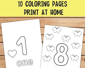 1 - 10 Numbers Printable Coloring Page Worksheets for Preschool - Kindergarten Homeschool, Coloring Pages, Coloring Sheets, Numbers Coloring