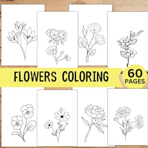 Simple Flowers Coloring Pages, Coloring Book Floral Theme, Kids Flowers Coloring Book, Adults Coloring Book, Flowers Coloring Sheets