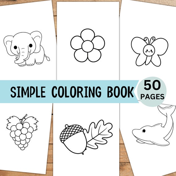 50 Simple Coloring Pages for Toddlers, Preschool Kids (PDF Pattern)