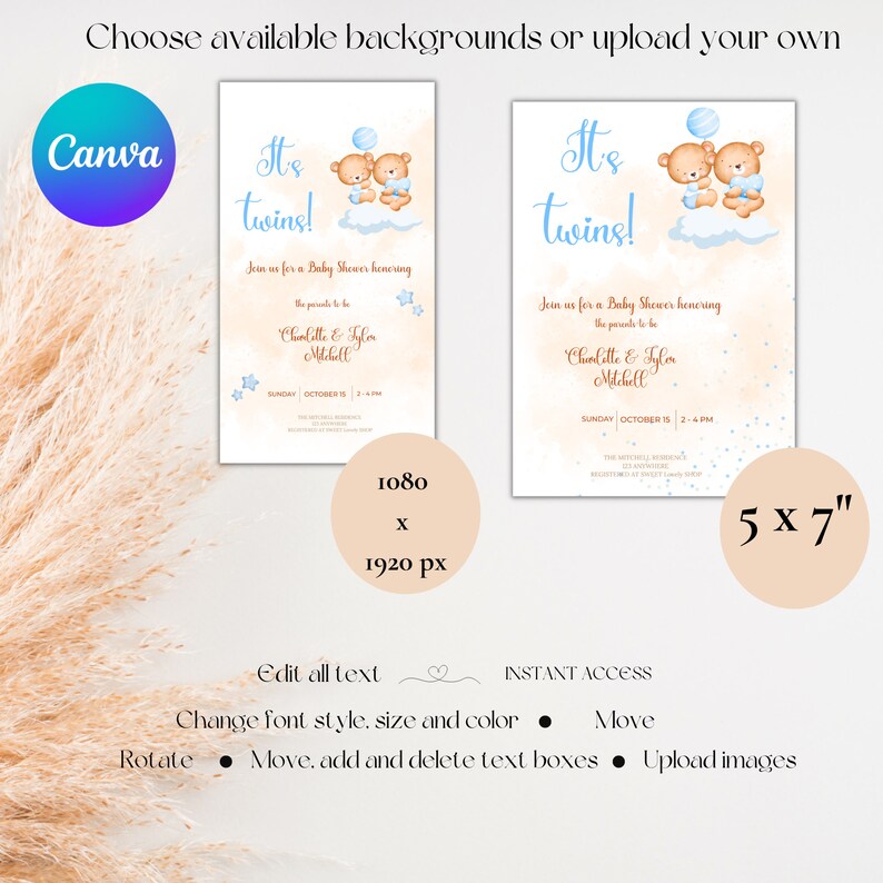 Editable Twins Baby Shower Invitation / It's Twins / Baby Etsy