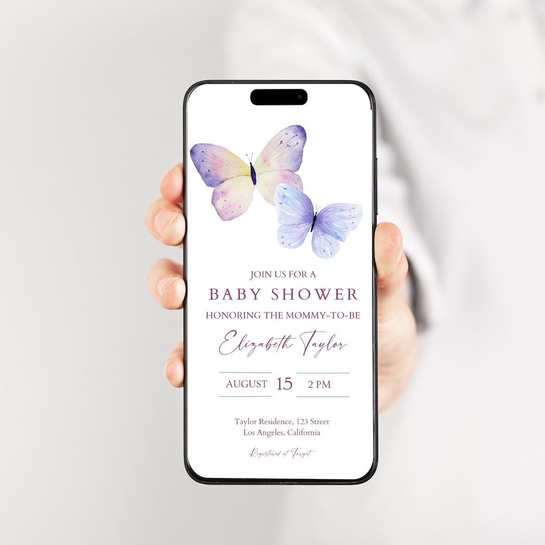 Digital Butterfly Baby Shower Invitation, Purple Butterfly Invitation