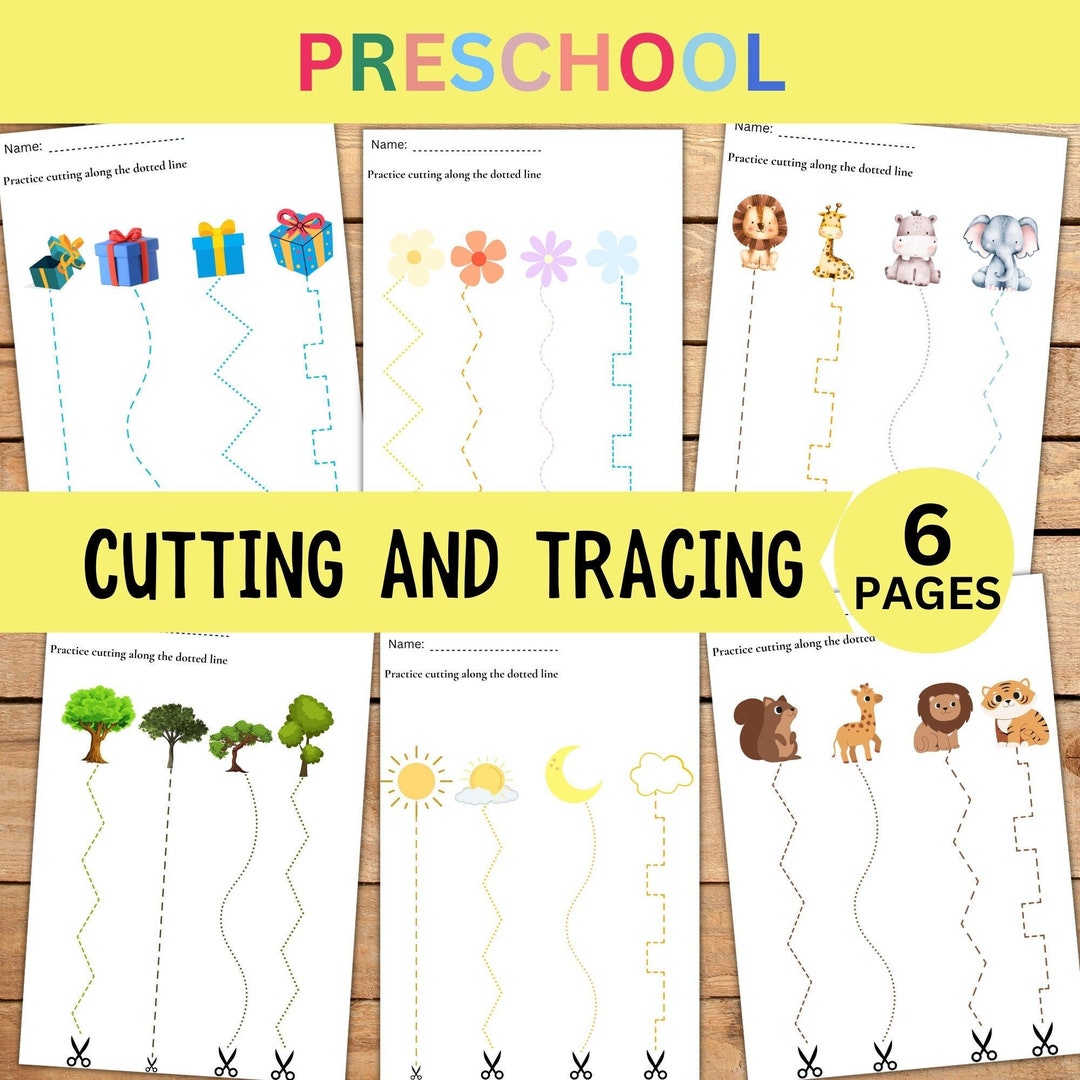 Preschool Cutting Tracing Practice With Scissors, Tracing Line Practice