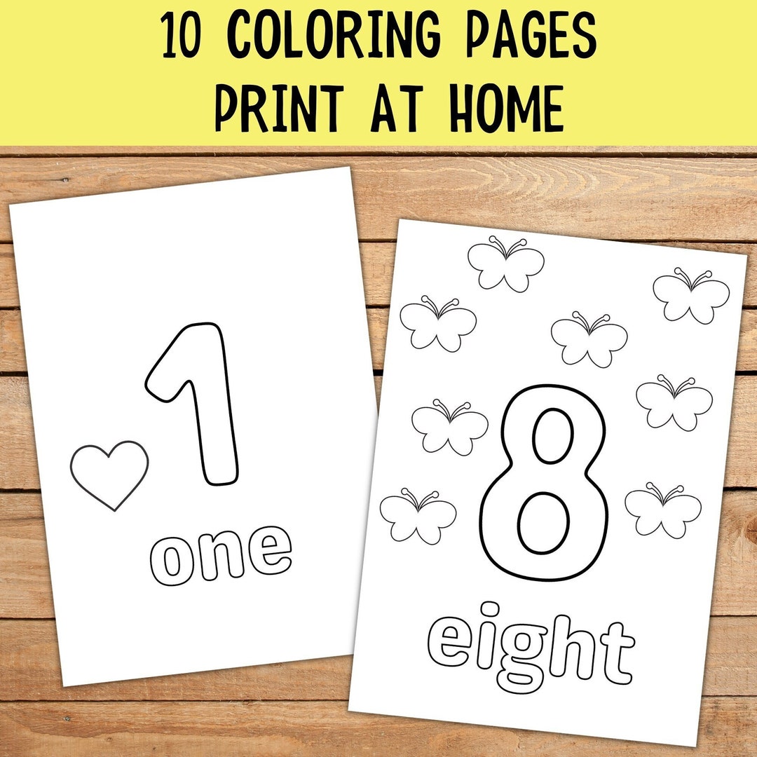 1 - 10 Numbers Printable Coloring Page Worksheets for Preschool