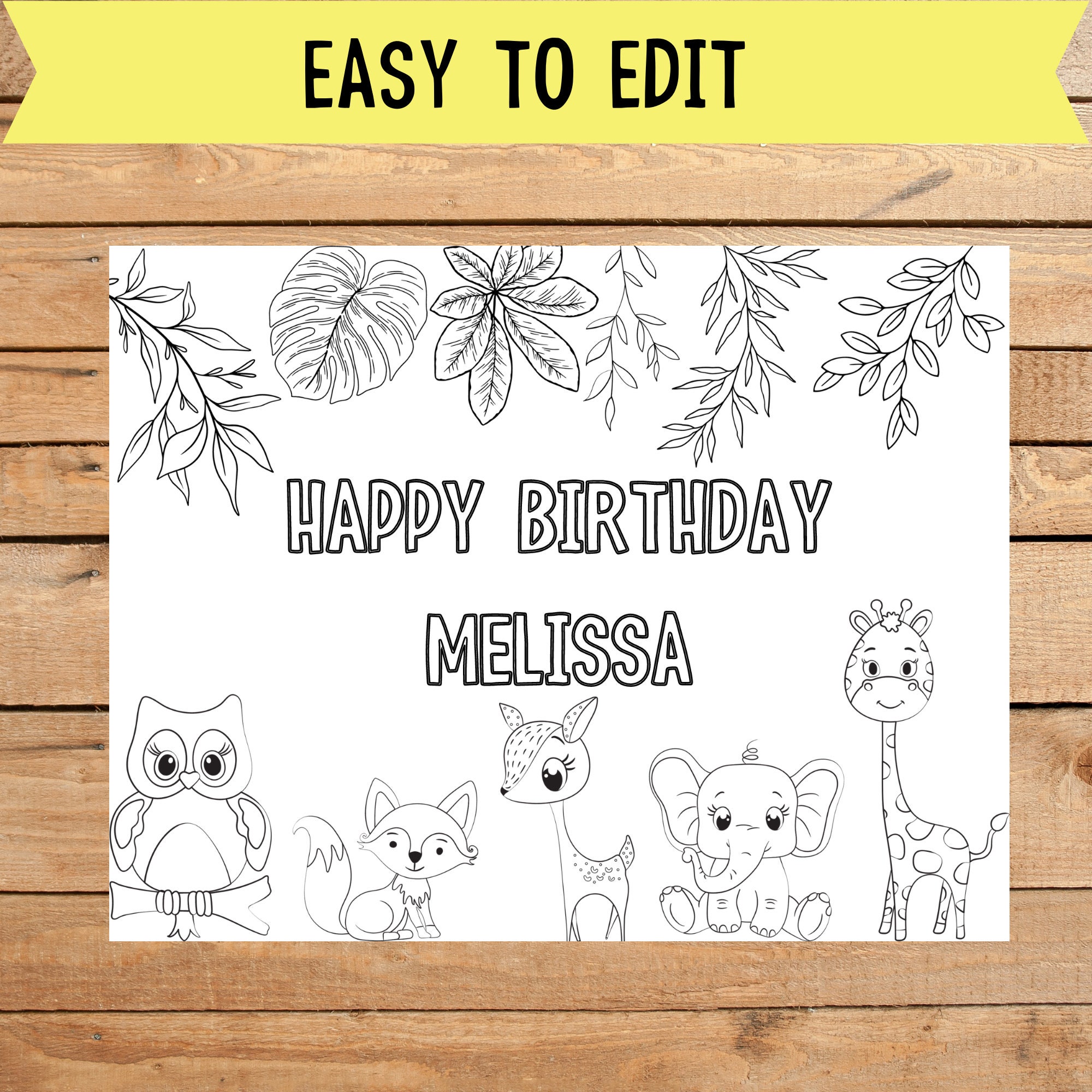 Editable Coloring Page Safari Animals Birthday, Jungle Party,coloring ...