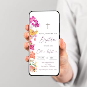 Invito battesimo digitale, modello invito battesimo, invito floreale orchidee, modello smartphone invito battesimo, BD37